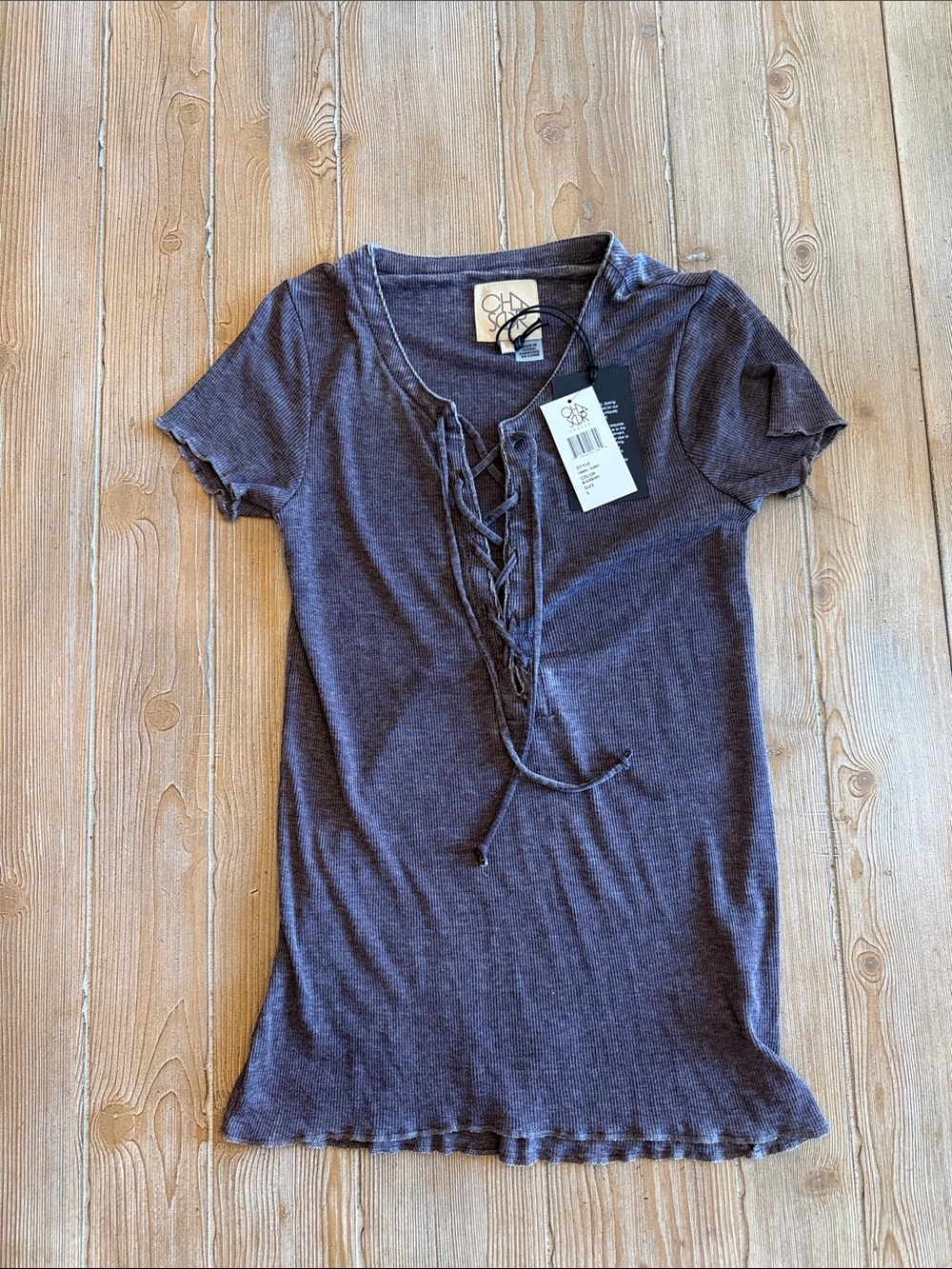 Chaser Purple Lace-Up Short Sleeve Tee